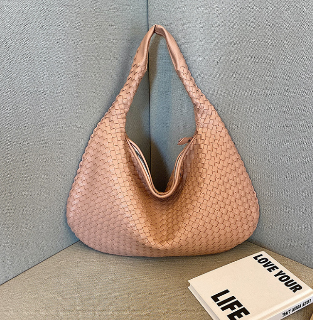 Handmade Woven Leather Hobo Bag, Spacious