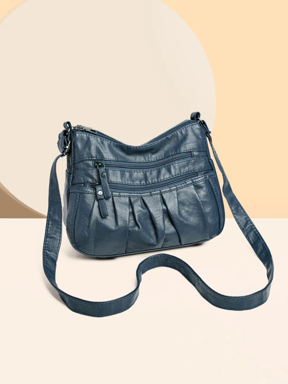 Ruched Adjustable Strap PU Leather Bag