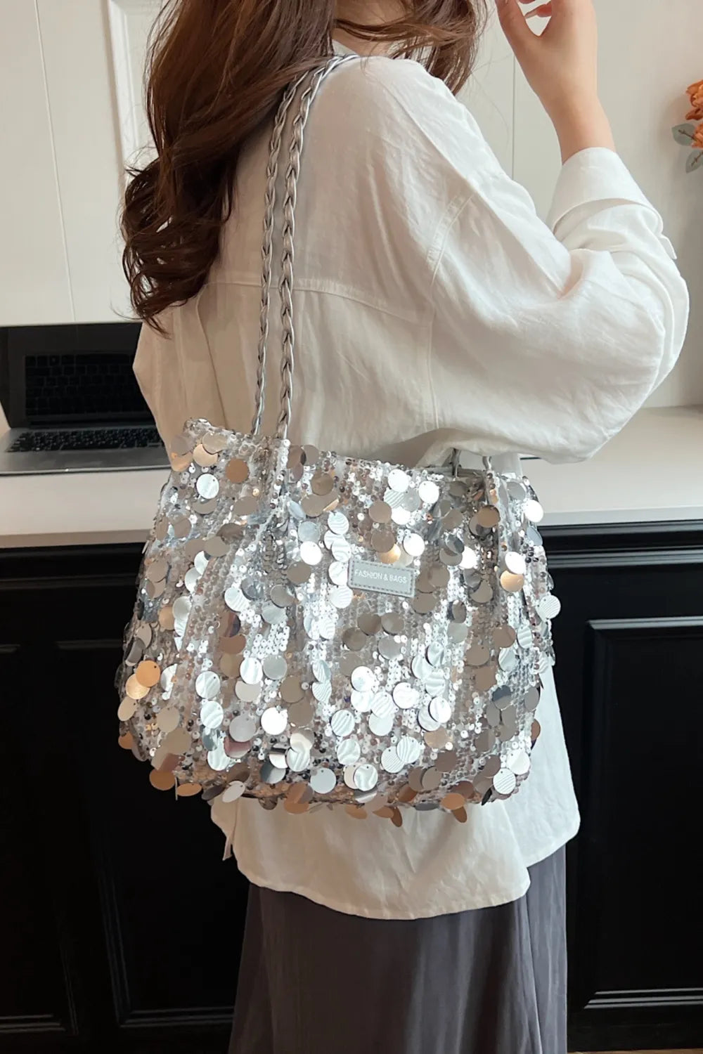 Sequin Braided Strap Chic Shoulder Bag