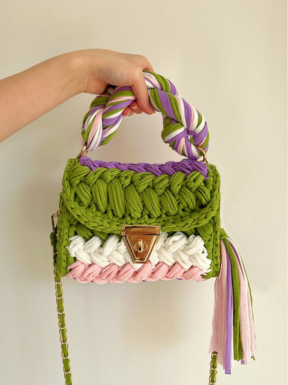 Hand Woven Crochet Shoulder Bag with Tassels