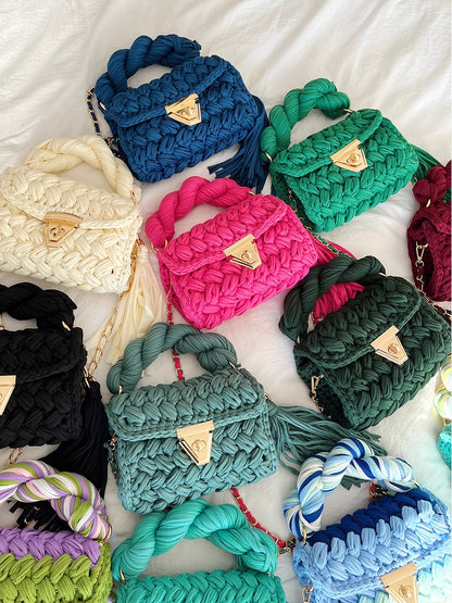 Hand Woven Crochet Shoulder Bag with Tassels