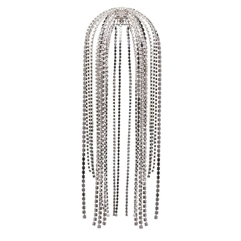 Rhinestone Long Tassel Headpiece – Exaggerated Personality Hair Accessory ✨