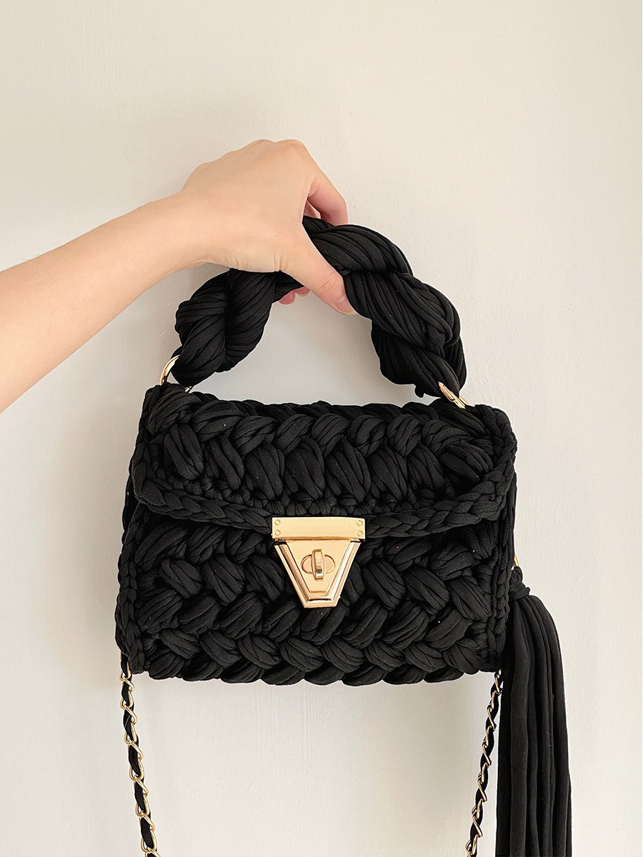 Hand Woven Crochet Shoulder Bag with Tassels