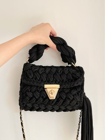 Hand Woven Crochet Shoulder Bag with Tassels