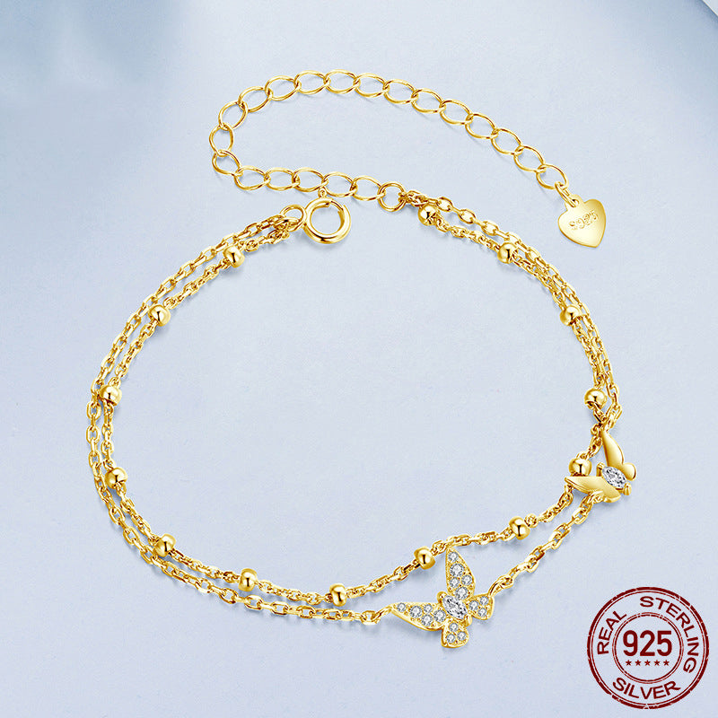 S925 Silver Bracelet - Double Layer Butterfly