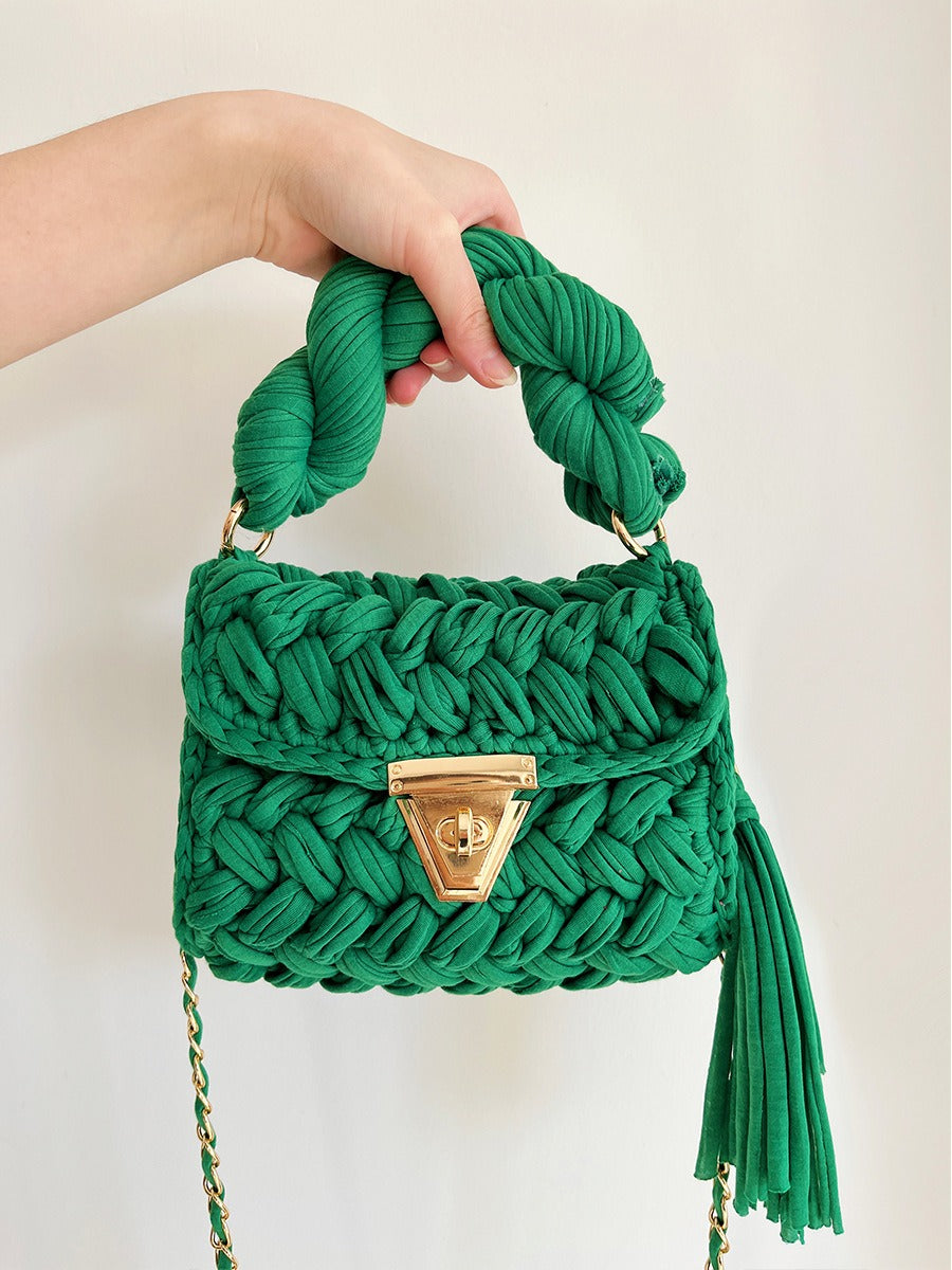 Hand Woven Crochet Shoulder Bag with Tassels