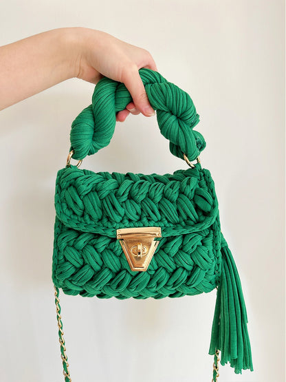 Hand Woven Crochet Shoulder Bag with Tassels