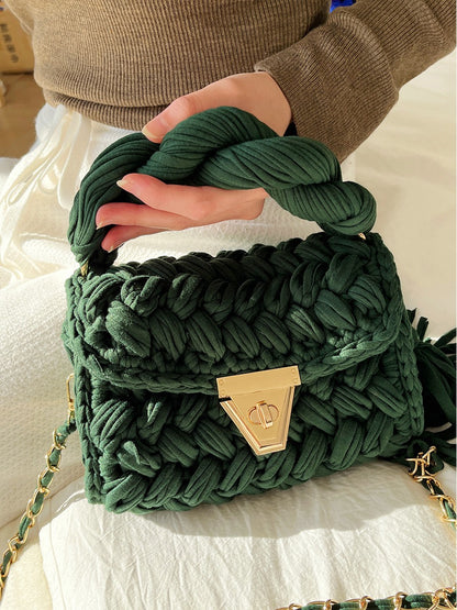 Hand Woven Crochet Shoulder Bag with Tassels