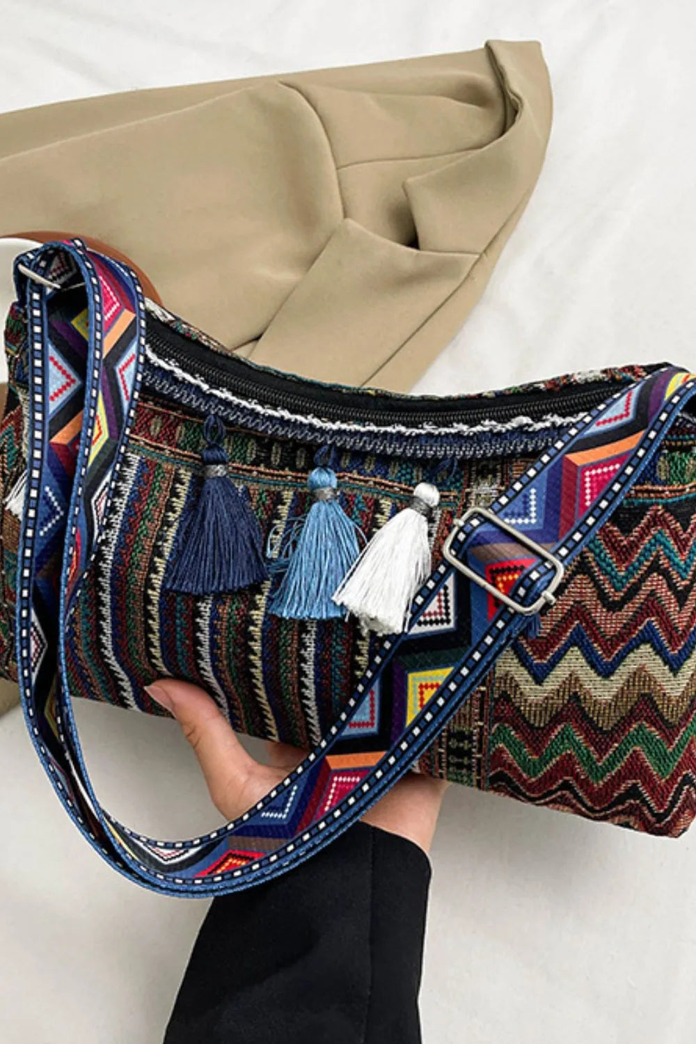 Tassel Strap Shoulder Bag with Adjustable Fit