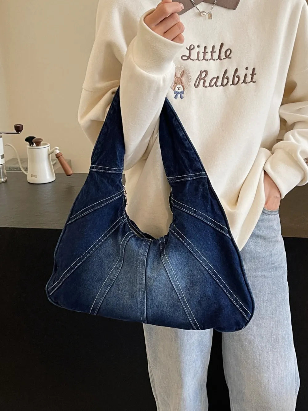 Crescent Denim Shoulder Bag for Everyday Use