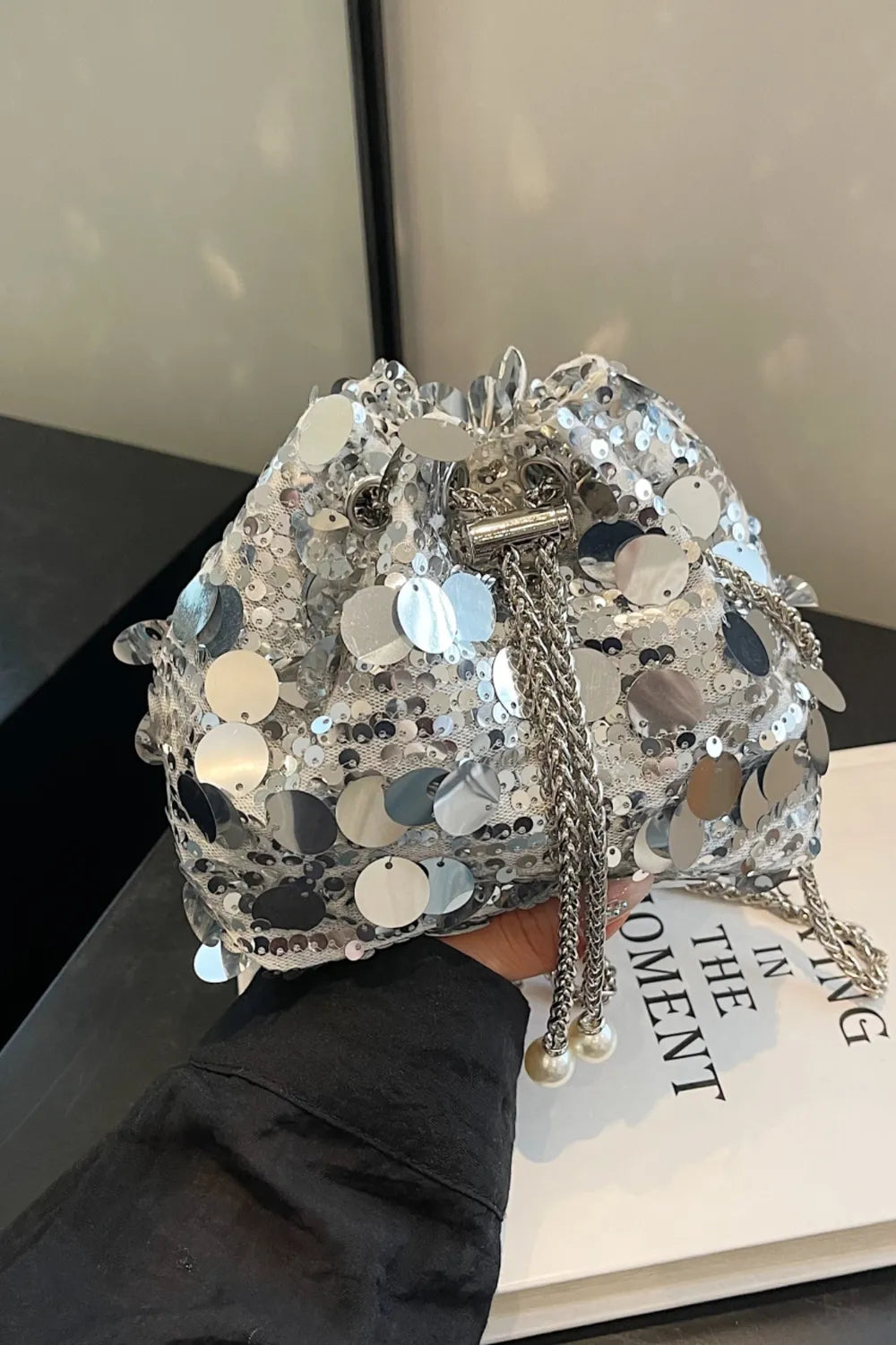 Sequin Drawstring Crossbody Bag for Style