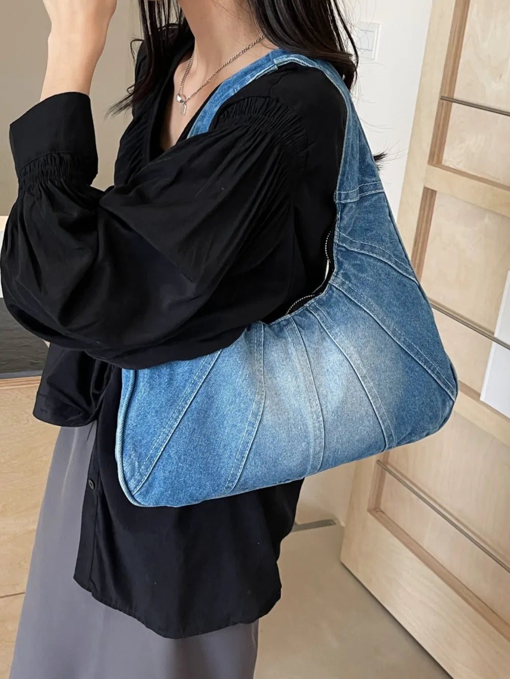Crescent Denim Shoulder Bag for Everyday Use