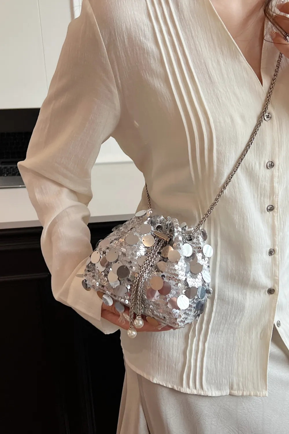 Sequin Drawstring Crossbody Bag for Style