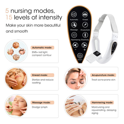 Remote Control Microcurrent Face Slimmer – EMS V-Face Lifting &amp; Light Therapy Device