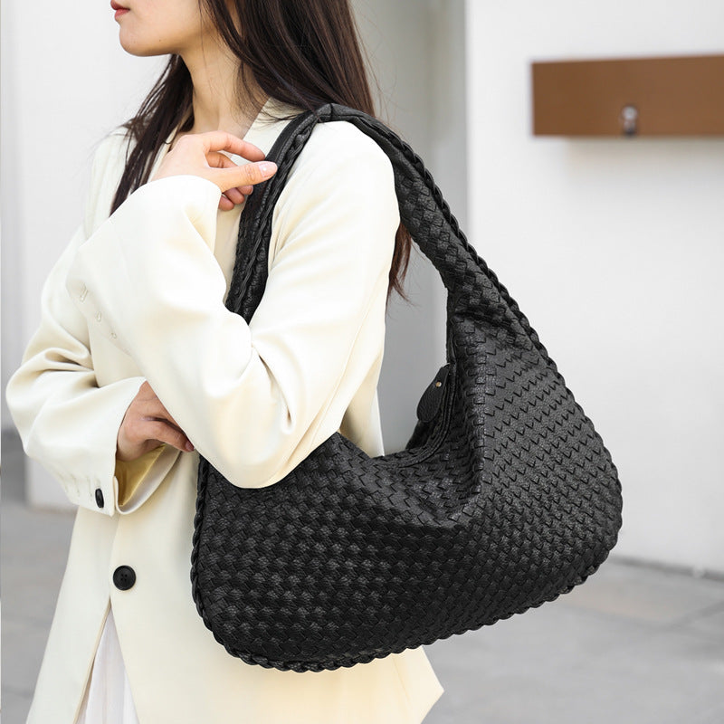 Handmade Woven Leather Hobo Bag, Spacious