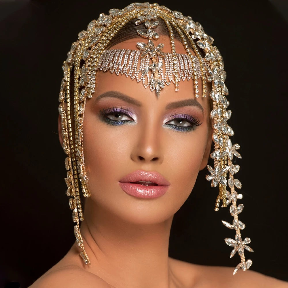 Fashionable Leaf Water Diamond Tassel Hair Chain – Elegant Women’s Headwear ✨