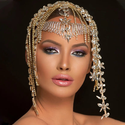 Fashionable Leaf Water Diamond Tassel Hair Chain – Elegant Women’s Headwear ✨