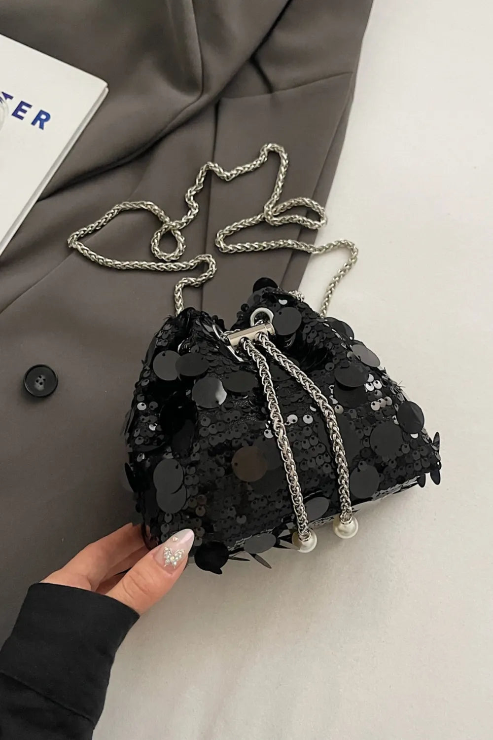 Sequin Drawstring Crossbody Bag for Style
