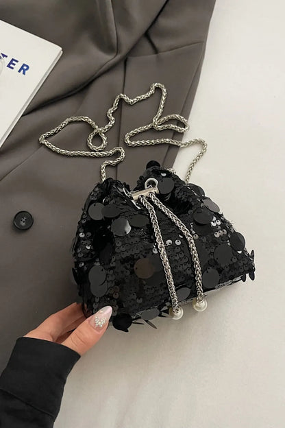 Sequin Drawstring Crossbody Bag for Style