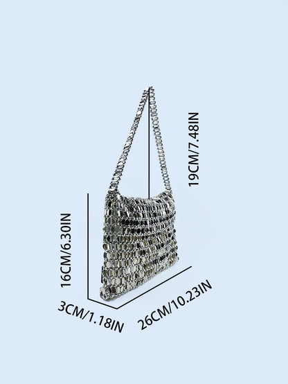 Chic Hand Woven Silver Sequin Bag for Women
