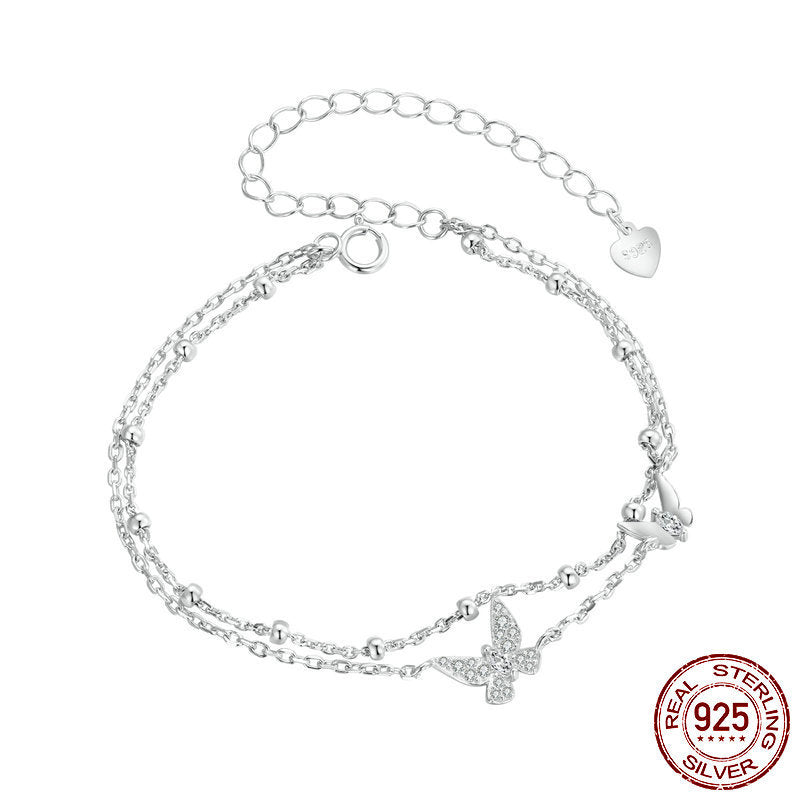 S925 Silver Bracelet - Double Layer Butterfly