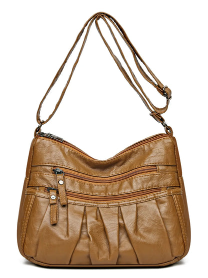 Ruched Adjustable Strap PU Leather Bag