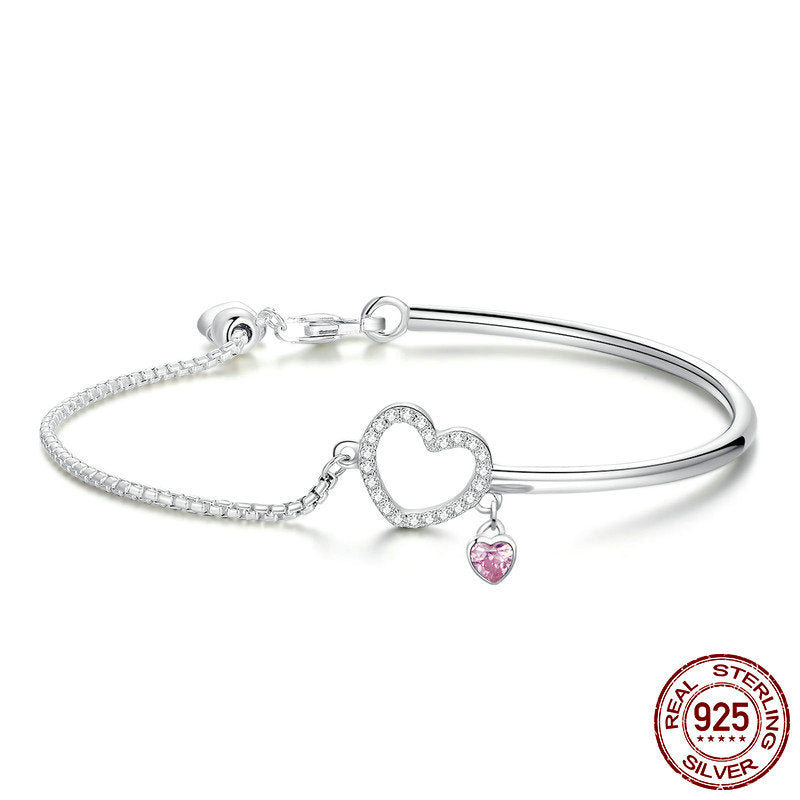 S925 Silver Bracelet -  Elegant Heart Shaped Design