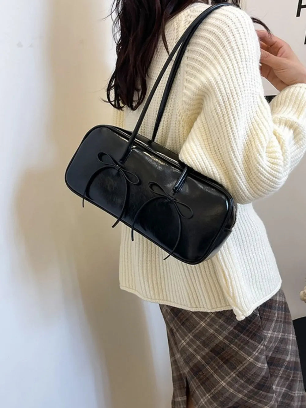 Chic PU Leather Bow Trim Shoulder Bag