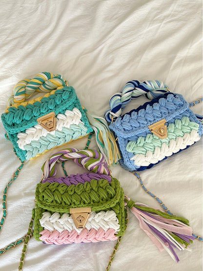 Hand Woven Crochet Shoulder Bag with Tassels
