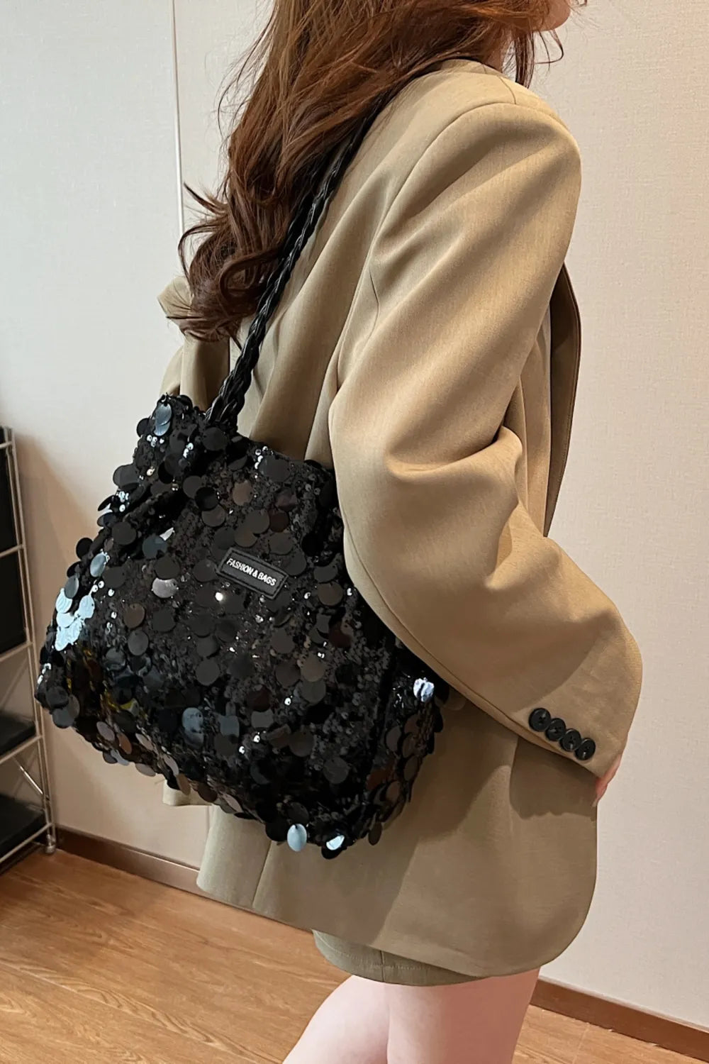 Sequin Braided Strap Chic Shoulder Bag