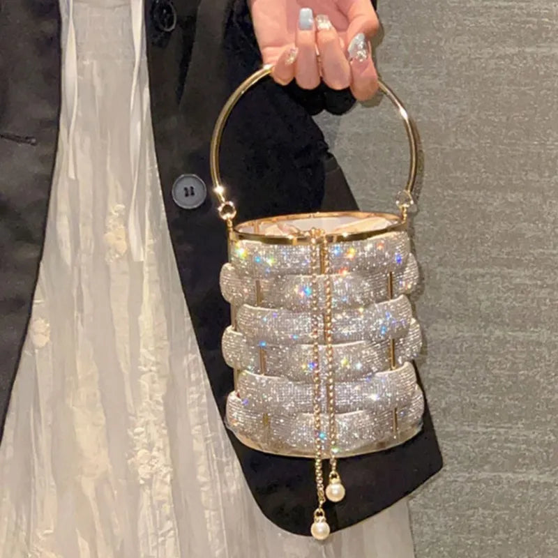 Woven Rhinestone Bucket Bag for Events