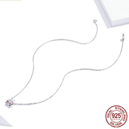 S925 Silver Necklace -  White Gold Ladybug Pendant
