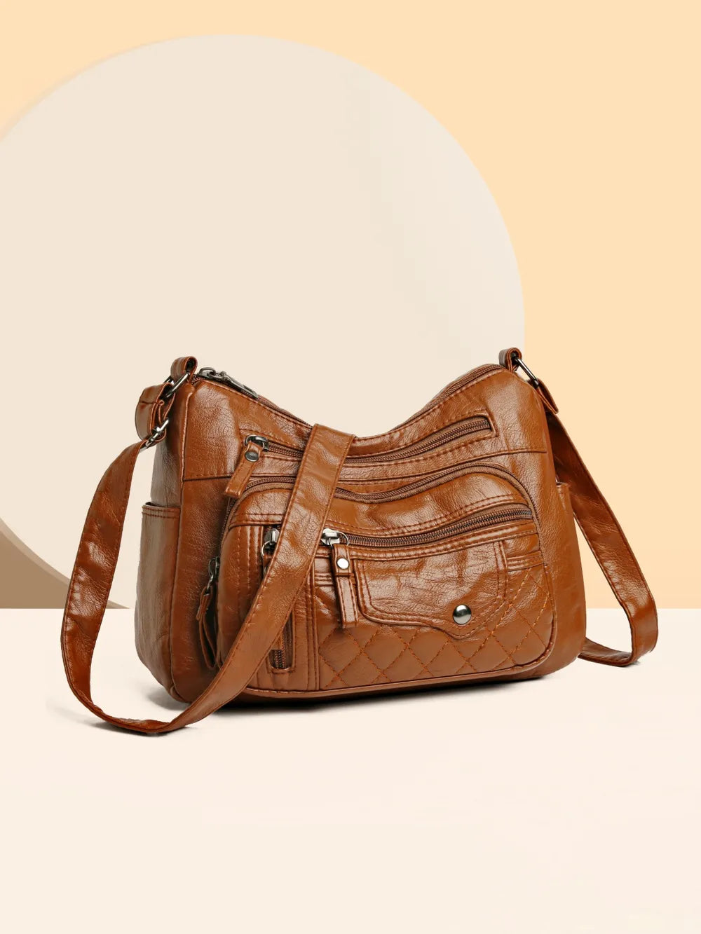 Stylish PU Leather Multi-Pocket Shoulder Bag
