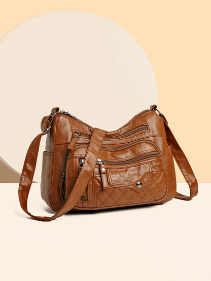 Stylish PU Leather Multi-Pocket Shoulder Bag