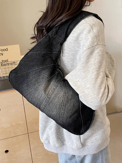Crescent Denim Shoulder Bag for Everyday Use