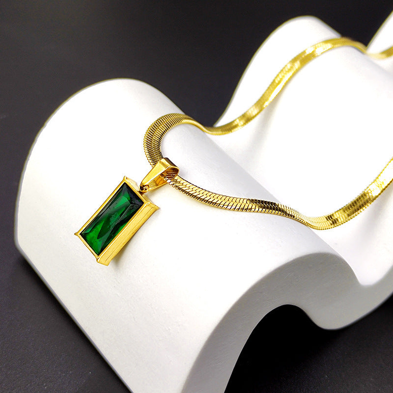 Titanium Necklace - Luxury Emerald Pendant