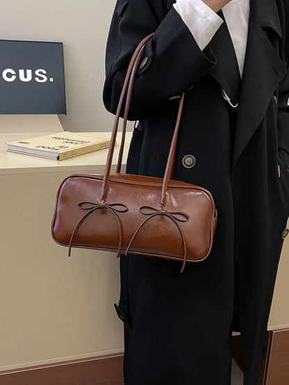 Chic PU Leather Bow Trim Shoulder Bag