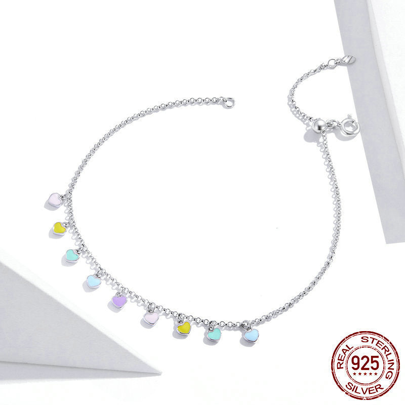 S925 Anklet - Rainbow Love