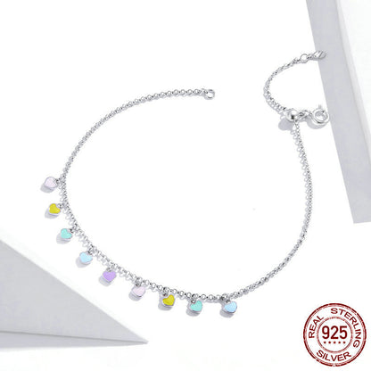 S925 Anklet - Rainbow Love