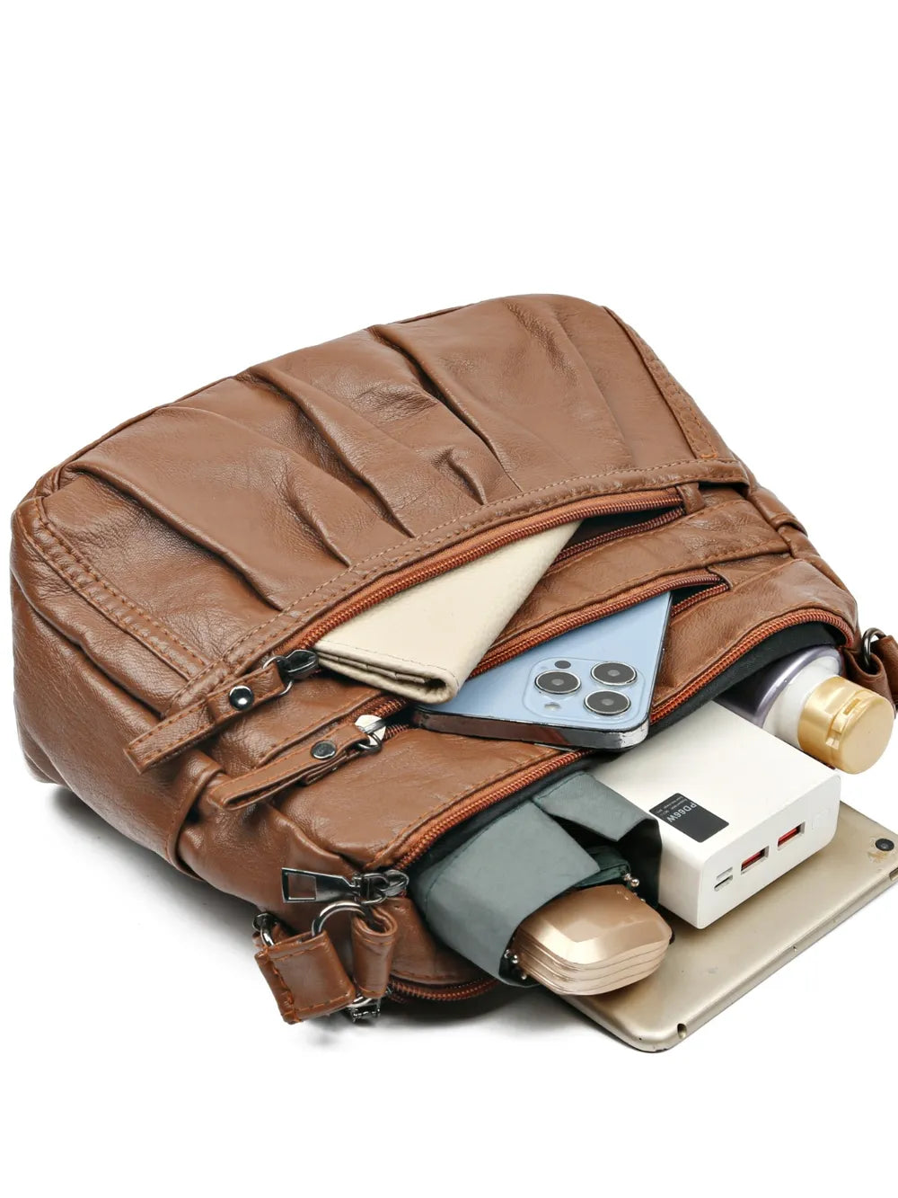 Ruched Adjustable Strap PU Leather Bag