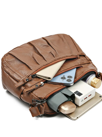 Ruched Adjustable Strap PU Leather Bag