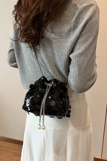 Sequin Drawstring Crossbody Bag for Style