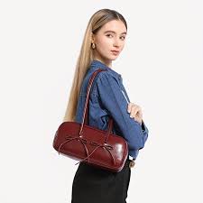 Chic PU Leather Bow Trim Shoulder Bag